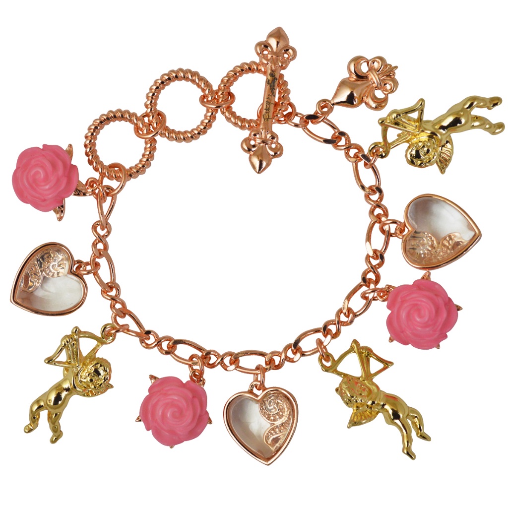 Ritzy Couture Cupids And Romance Pink Adjustable Charm Bracelet - Rose Gold